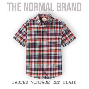 NWT The Normal Brand Men's Jasper Vintage Red Multi Plaid Button Up Shirt XL $78